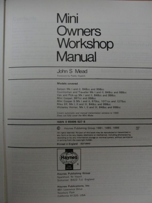 Mini Owner's Workshop Manual: 1959-1969 - Afbeelding 4