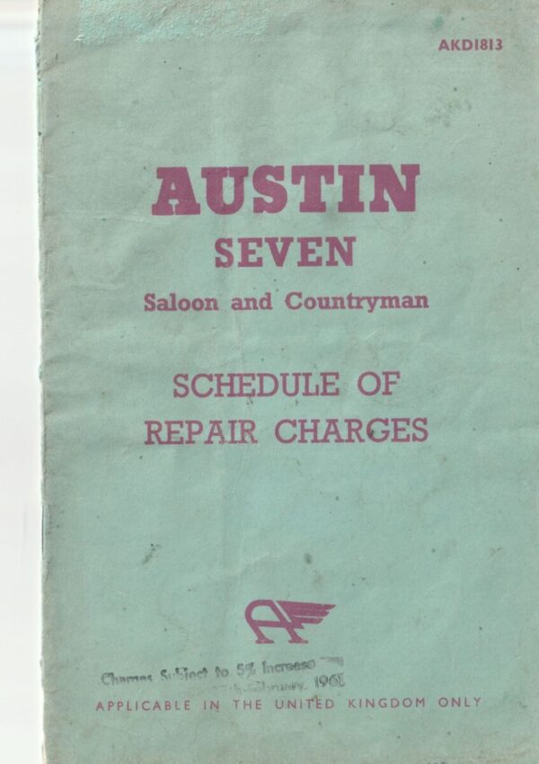 Austin Seven Saloon and Contryman Schedule of Repair Charges okt 1960  AKD1813