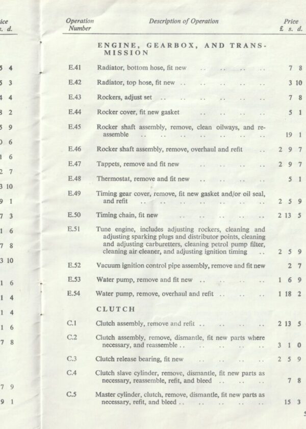 Austin Seven Saloon and Contryman Schedule of Repair Charges okt 1960  AKD1813 - Afbeelding 3