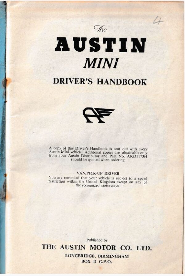 Austin Mini Driver’s Handbook – Origineel (Engelstalig, 1963) - Afbeelding 2