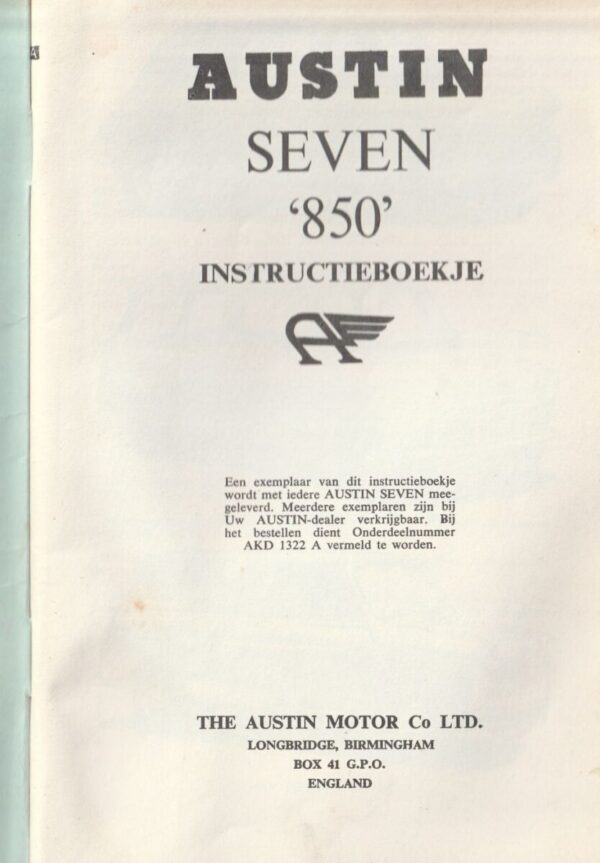 Austin Seven 850 Instructieboekje – Origineel (Nederlands, 09-1963) - Afbeelding 2