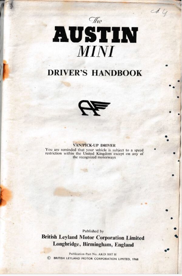 Austin Mini Original Driver’s Handbook (1968) – No. AKD 3887H - Afbeelding 3