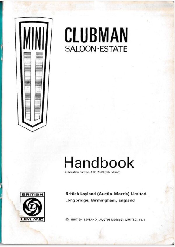 1971 Austin Mini Clubman Owner's Handbook (AKD 7348) – 5th Edition - Afbeelding 3