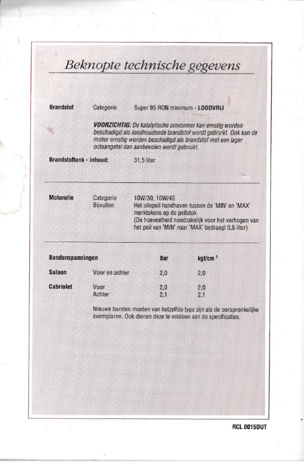 Rover Mini Instructieboekje (1995) – No. RCL 0015DUT - Afbeelding 2